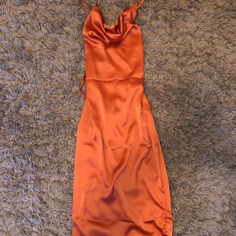 Burnt orange silk midi dress